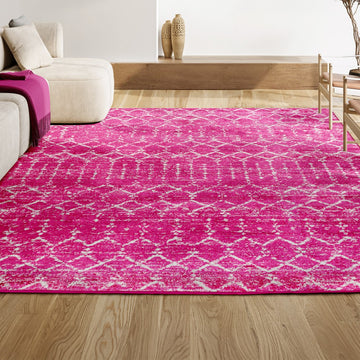 Moroccan Hype Boho Vintage Diamond Area Rug Fuchsia/Ivory
